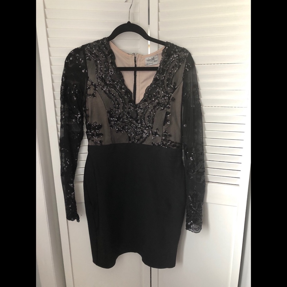 Twelfth Love Black Sequin Lace Sleeve Dress